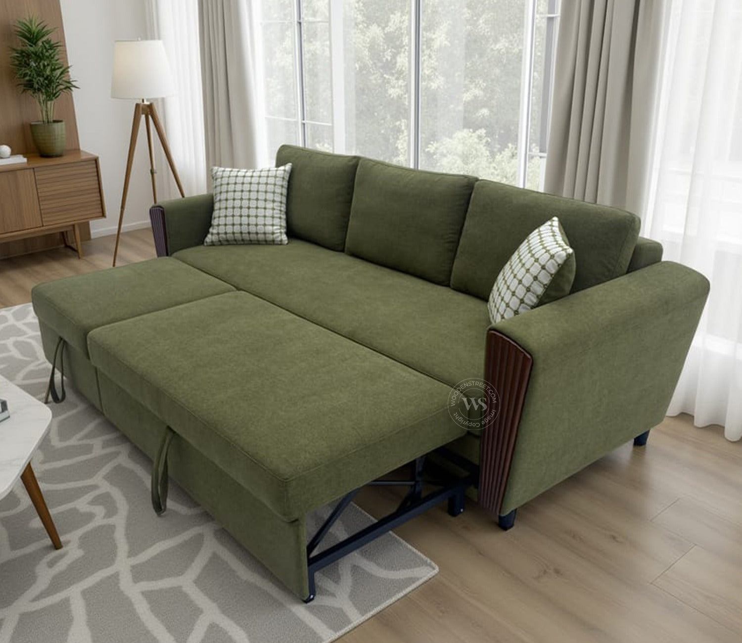 Brayden Fabric Sofa Cum Bed (Olive Green)