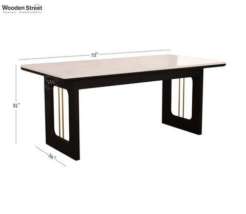 Mishaan Designer 6 Seater Sheesham Wood Dining Table with Quartz Top with Brass Accent (Black Finish)