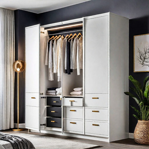 Trueliving 4 Door Fitted White wardrobe Laminated Finish & PU Finish with Drawers (6Ft *2Ft *9Ft -1828.8MM X 609MM X 2743.2MM)