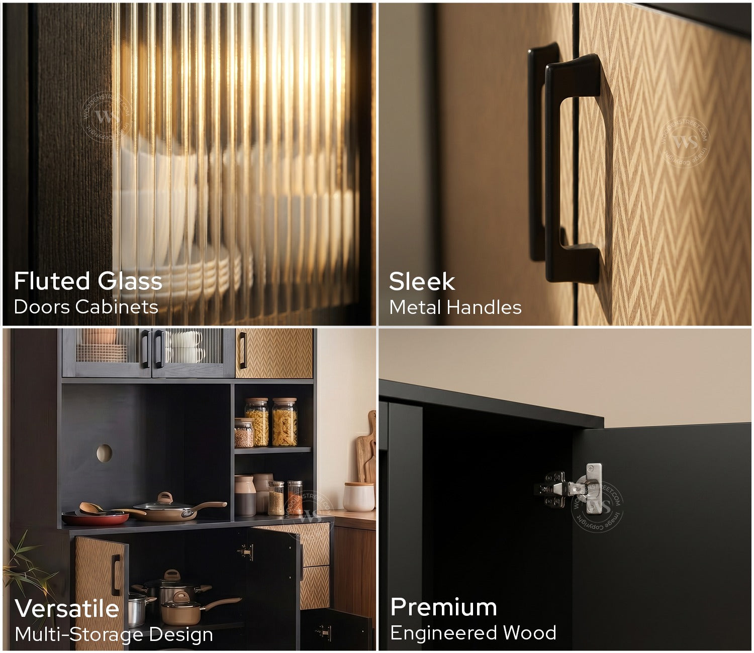 Basilic Engineered Wood Kitchen Cabinet with Textured Front & Ample Storage Space (Zigzag Brown)