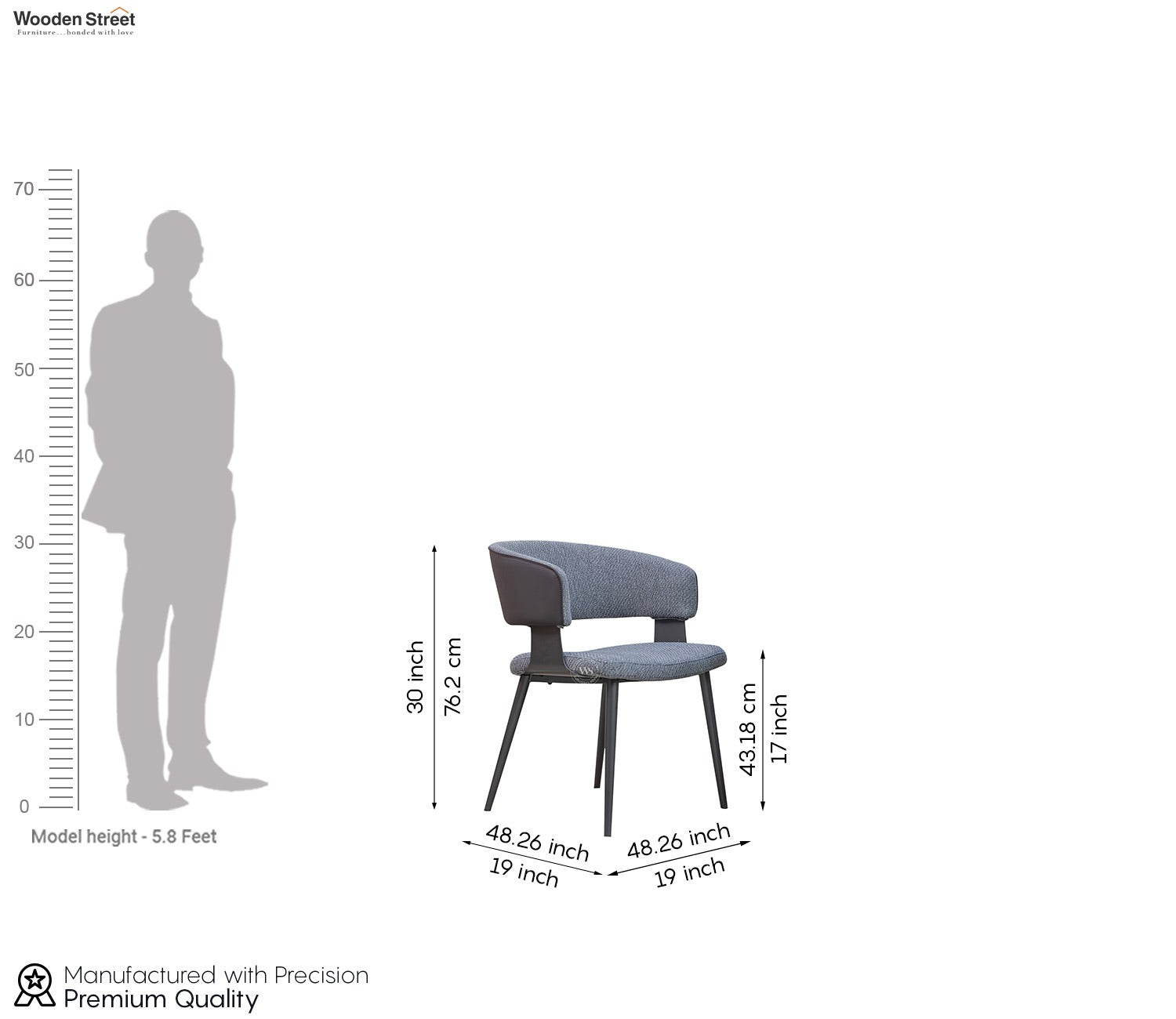 Rolf Modern Dining Chair with Tapered Legs - Leatherette Back & Premium Fabric Seat (Gothic Grey)