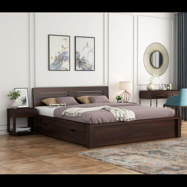 Trueliving Luxurious King Size designer Dark bed Laminated Finish & PU Finish 6Ft *6Ft *1Ft