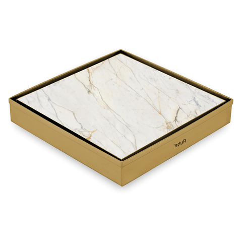 Trueliving Home Brown Marble Insert Shower Drain Channel (8 x 8 Inches) YELLOW GOLD PVD Coated
