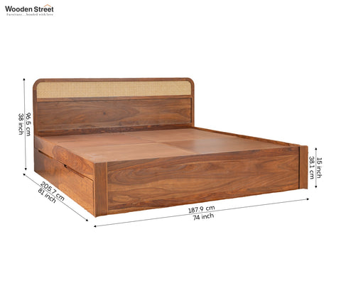 Balikos Sheesham Wood Bed with Drawer Storage and Cane Detailing (King Size, Teak Finish)