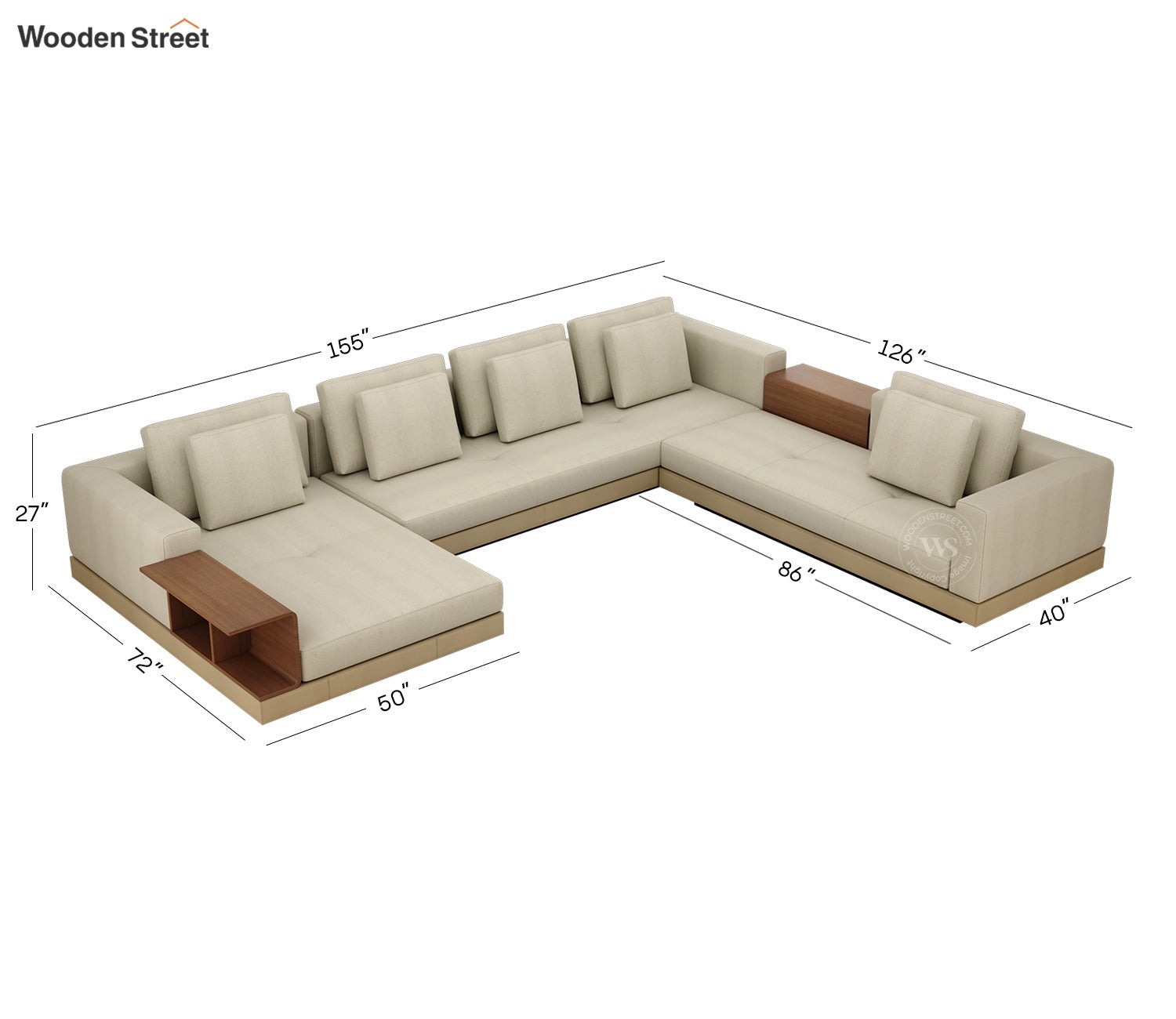 Matrix U-Shape Premium Sectional Fabric Sofa (Cottage Ivory)