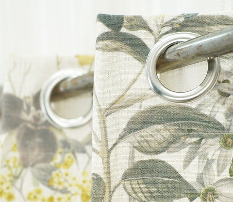 Leafy Floral Print 1 Piece Light-Filtering Curtain (Grey, 7 Feet)