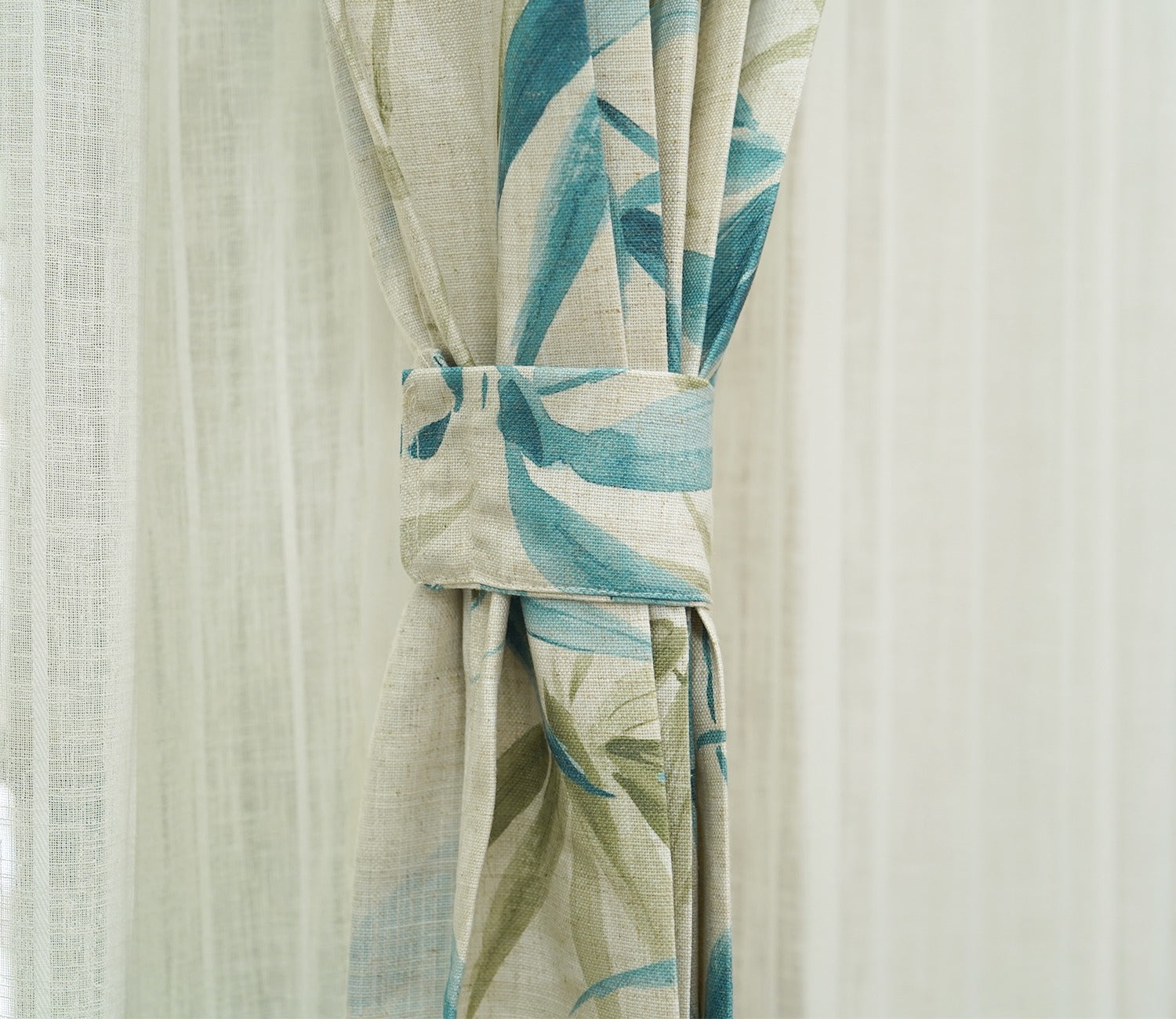 Fern Light-Filtering Door Curtains Set of 2 (Blue, 7 Feet)