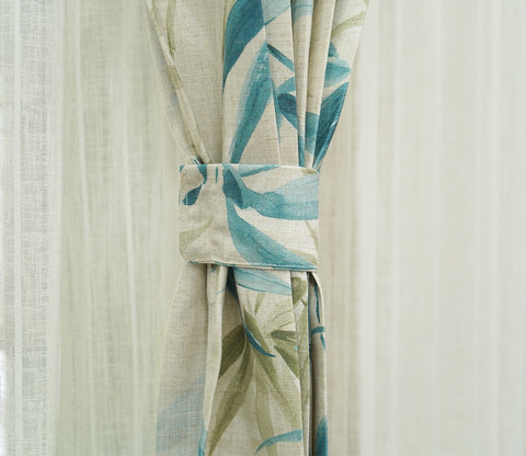 Fern Light-Filtering Door Curtains Set of 2 (Blue, 7 Feet)