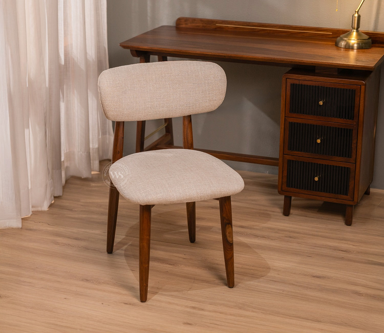 Rivano Sheesham Wood Dining Chair with Plush Upholestery (Jade Ivory)