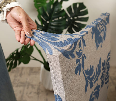 Grace Floral Printed Polyester Spandex 6 Piece Chair Cover (Blue)