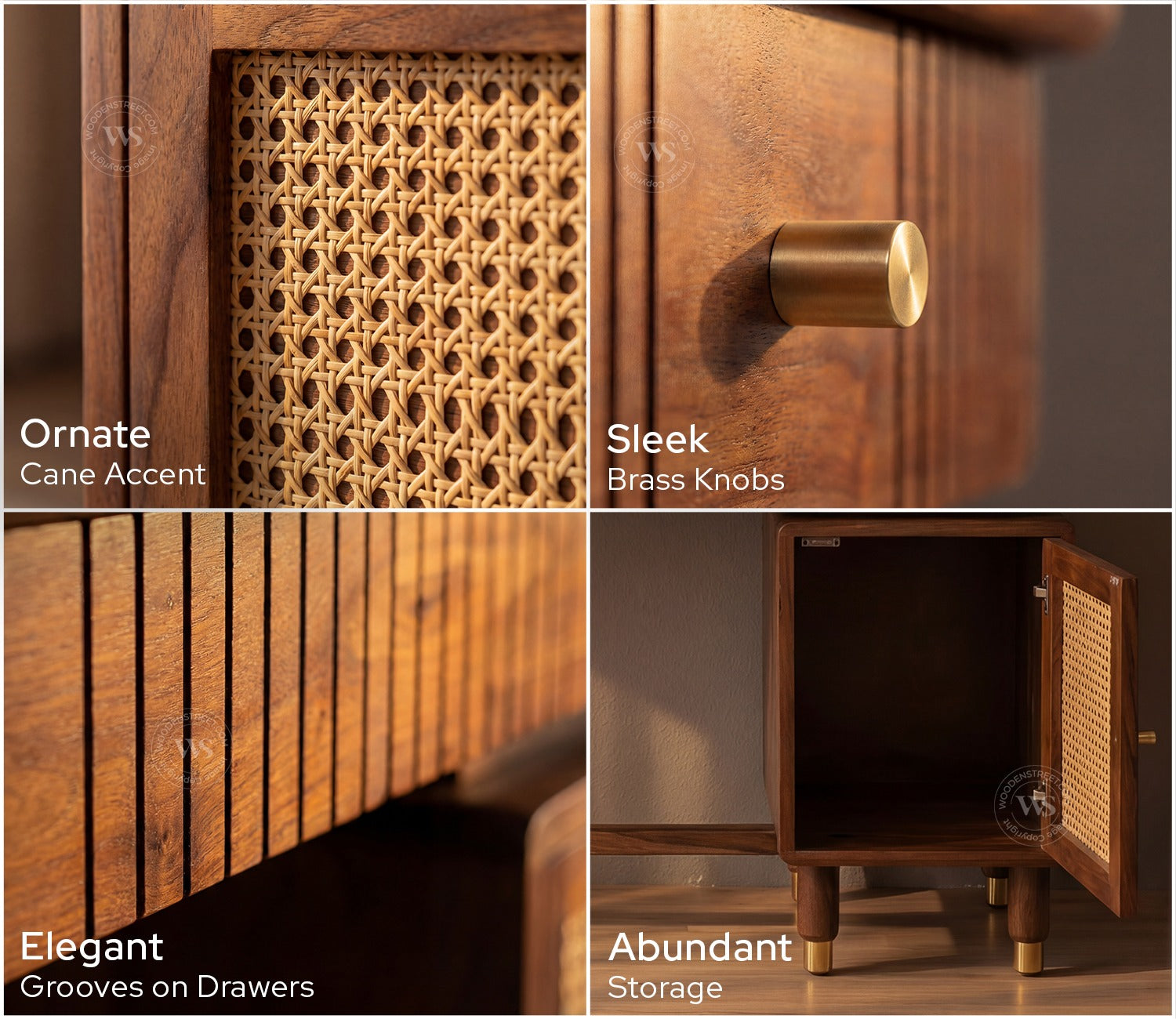 Kalam Modern Designer Sheesham Wood Study Table with Cane Accents & Drawer Storage (Teak Finish)
