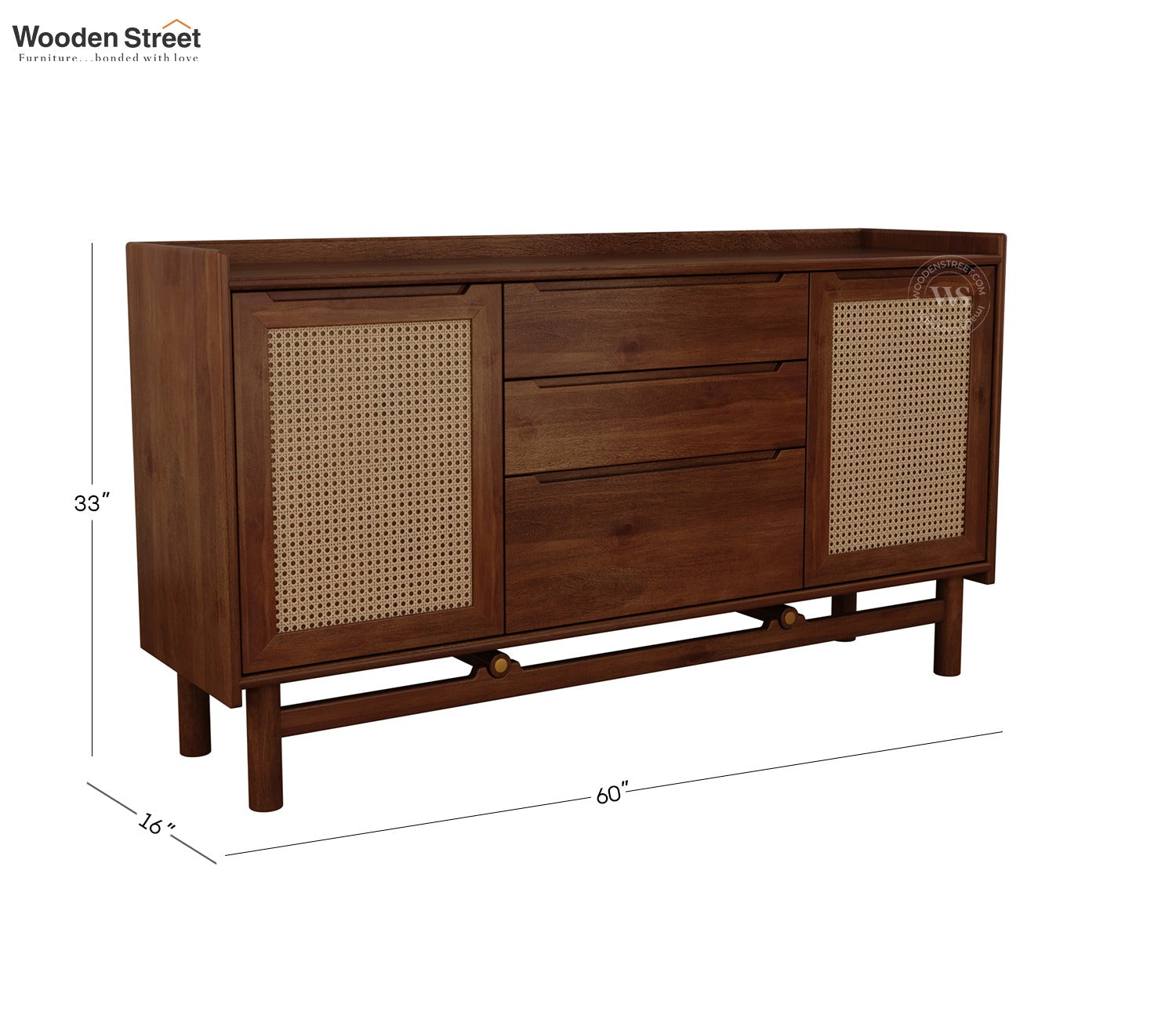 Ishana Mango Wood Designer Cabinet with Cane Detailing (Teak Finish)