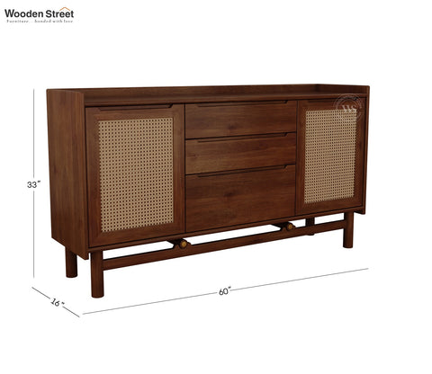 Ishana Mango Wood Designer Cabinet with Cane Detailing (Teak Finish)