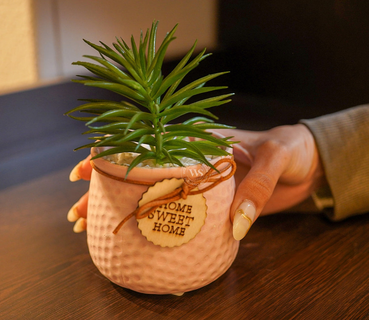 Bloomify Ceramic Pot With Artificial Flowers (Light Pink)