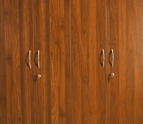 Kayden 4 Door Multi Utility Wardrobe With Lock (Columbian Walnut Finish)