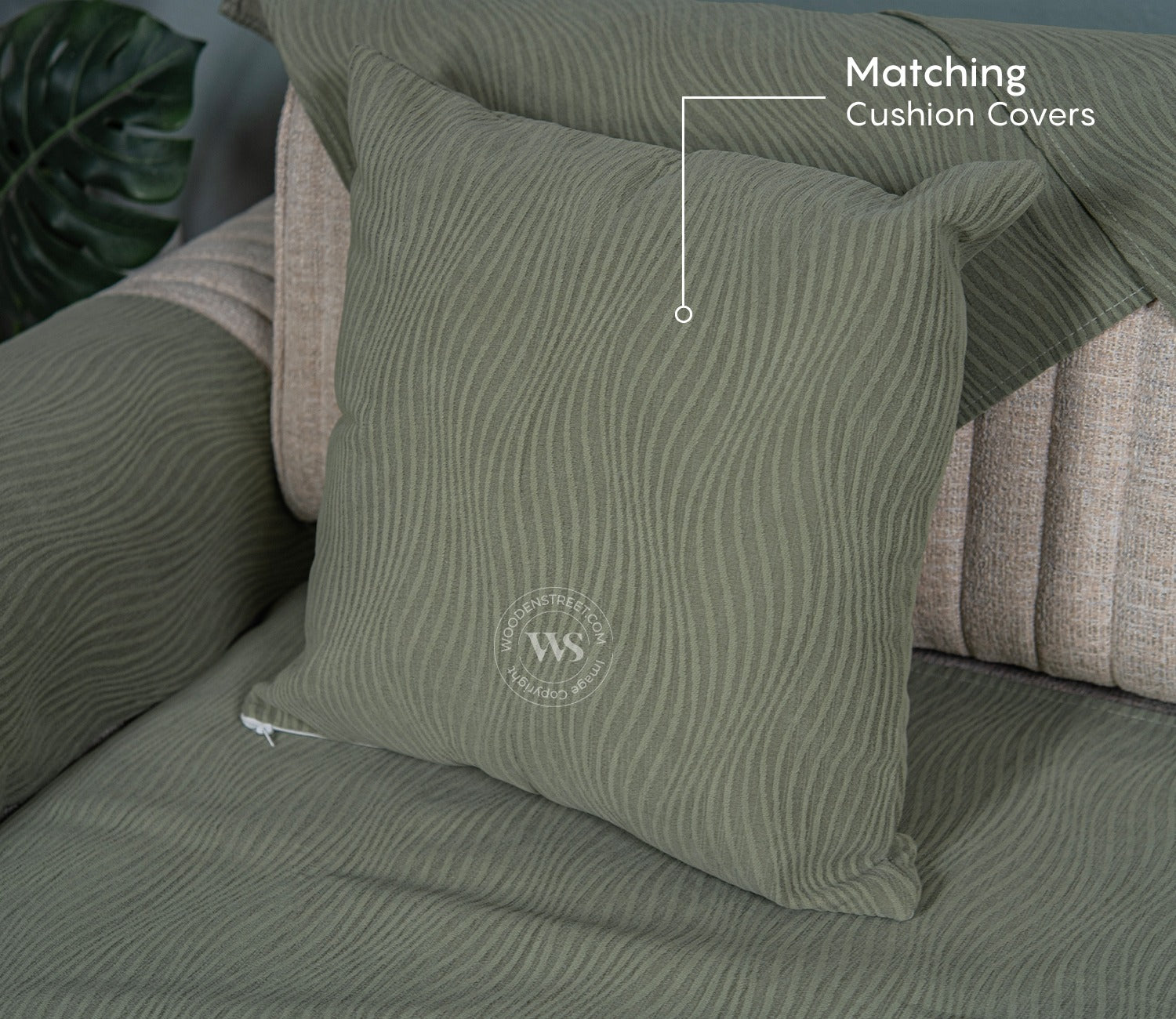 Thread Twist Green Lining Pattern 3 Seater Sofa Cover - Set of 8