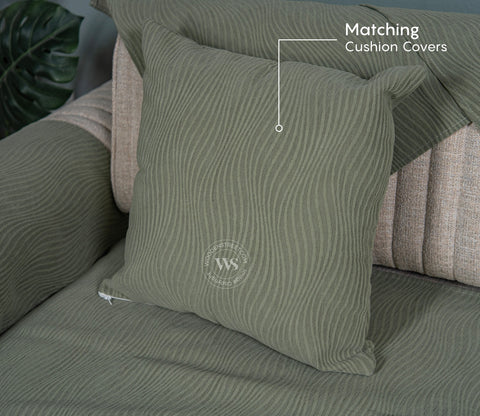 Thread Twist Green Lining Pattern 3 Seater Sofa Cover - Set of 8