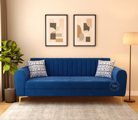 Medusa 3 Seater Fabric Sofa (Velvet, Indigo Blue)