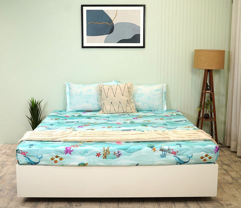 Seashore Flat Cotton Kids Bed Sheet King Size with 2 Pillow Covers