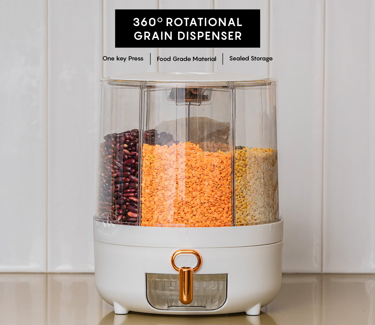 Rotarion 6- Compartment All-In-One Rotating Grain Dispenser (White, Large)
