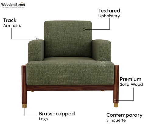 Kairav Modern 3+1+1 Wooden Sofa Set with Premium Upholstery (Sage Green)