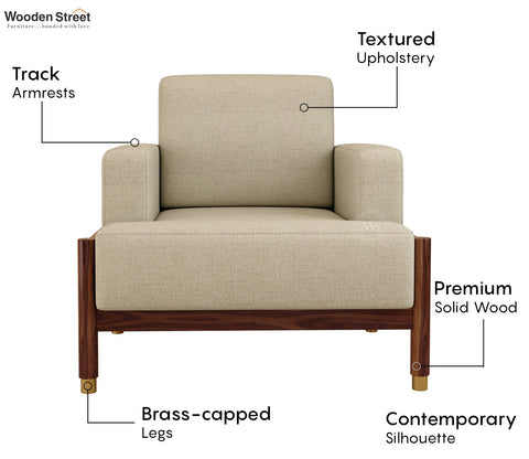 Kairav Modern 3+1+1 Wooden Sofa Set with Premium Upholstery (Cottage Ivory)