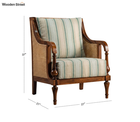 Eterna Sheesham Wood Lounge Chair With Premium Upholstery & Cane Detailing (Teak Finish)