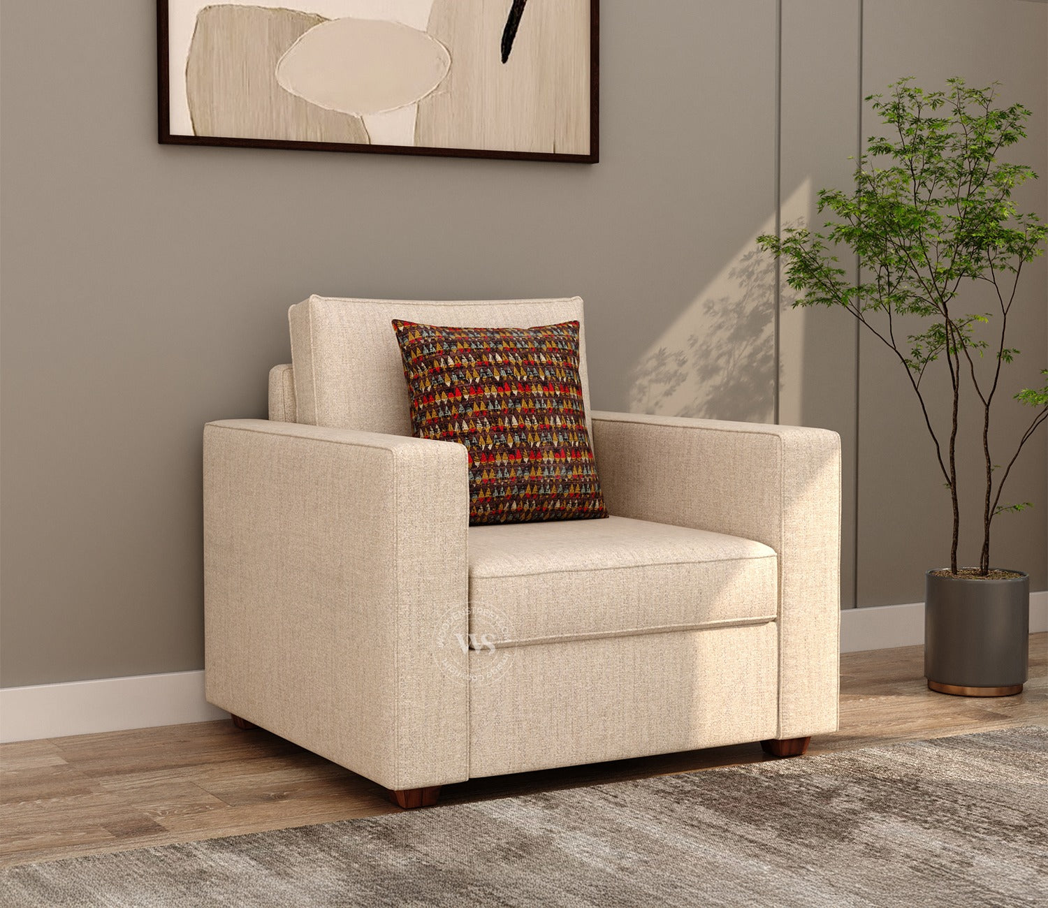 Albus One Seater Fabric Sofa (Cotton, Jade Ivory)