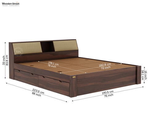 Walken Sheesham Wood Bed with Full Drawer Storage (King Size, Walnut Finish)