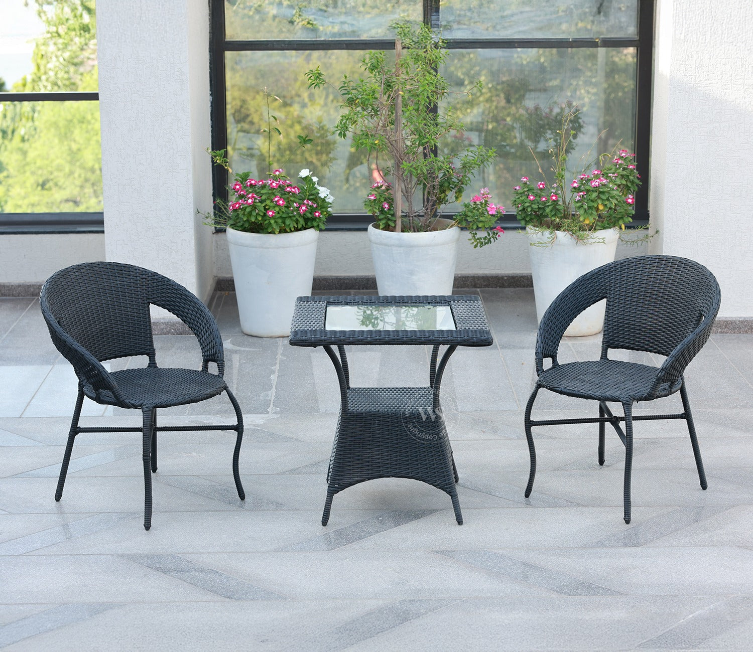 Milano Wicker Outdoor Garden Chairs -Set of 2 (Black)