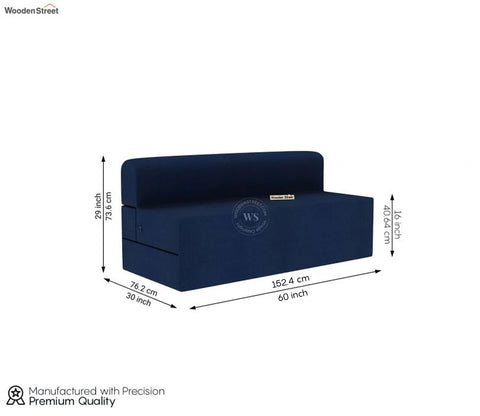 Voltz Fabric Sofa Cum Bed (72 x 60 Inch, Azure Blue)