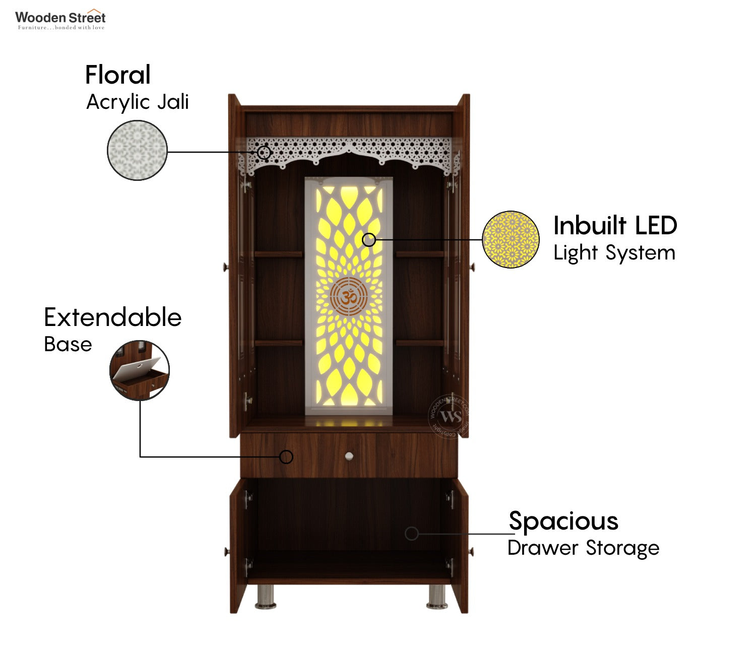 Atharv Engineered Wood Home Temple With Inbuilt LED Light System (Exotic Teak)