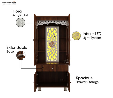 Atharv Engineered Wood Home Temple With Inbuilt LED Light System (Exotic Teak)