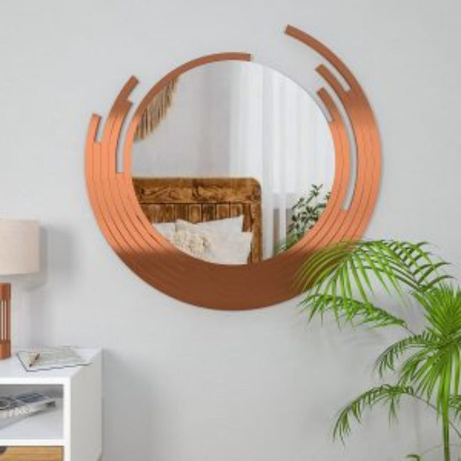 Trueliving Global Round Golden Framed  Decorative Wall Mount Mirror | 18" x 36"
