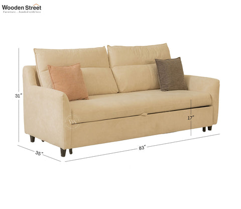 Tevo 3-Seater Sofa Cum Bed | Pull-Out Bed Mechanism | Fabric Upholstery (Off White)