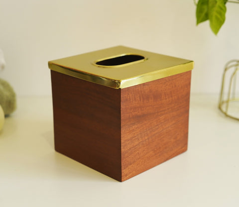 Taya Designer Glass With Wood Tissue Box