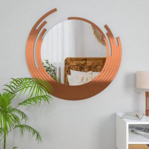 Trueliving Global Round Golden Framed  Decorative Wall Mount Mirror | 18" x 36"