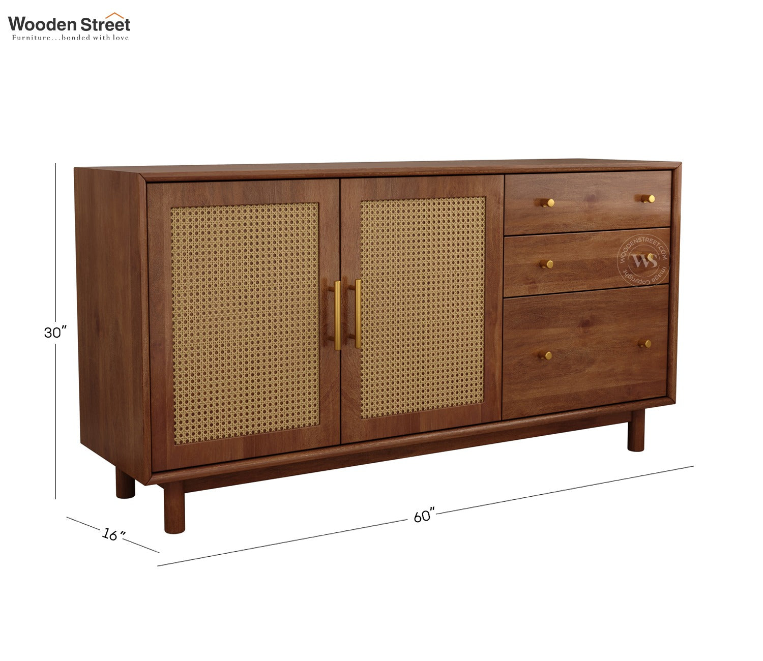 Tanay Mango Wood Sideboard with Cane Accents (Teak Finish)
