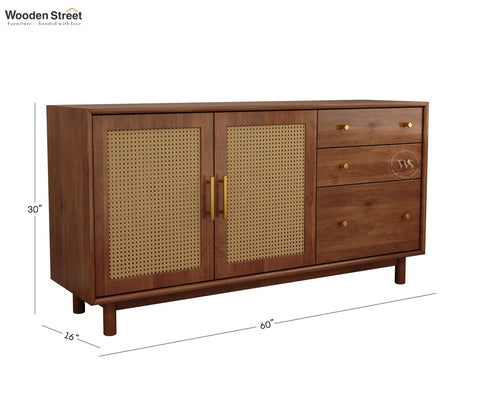Tanay Mango Wood Sideboard with Cane Accents (Teak Finish)