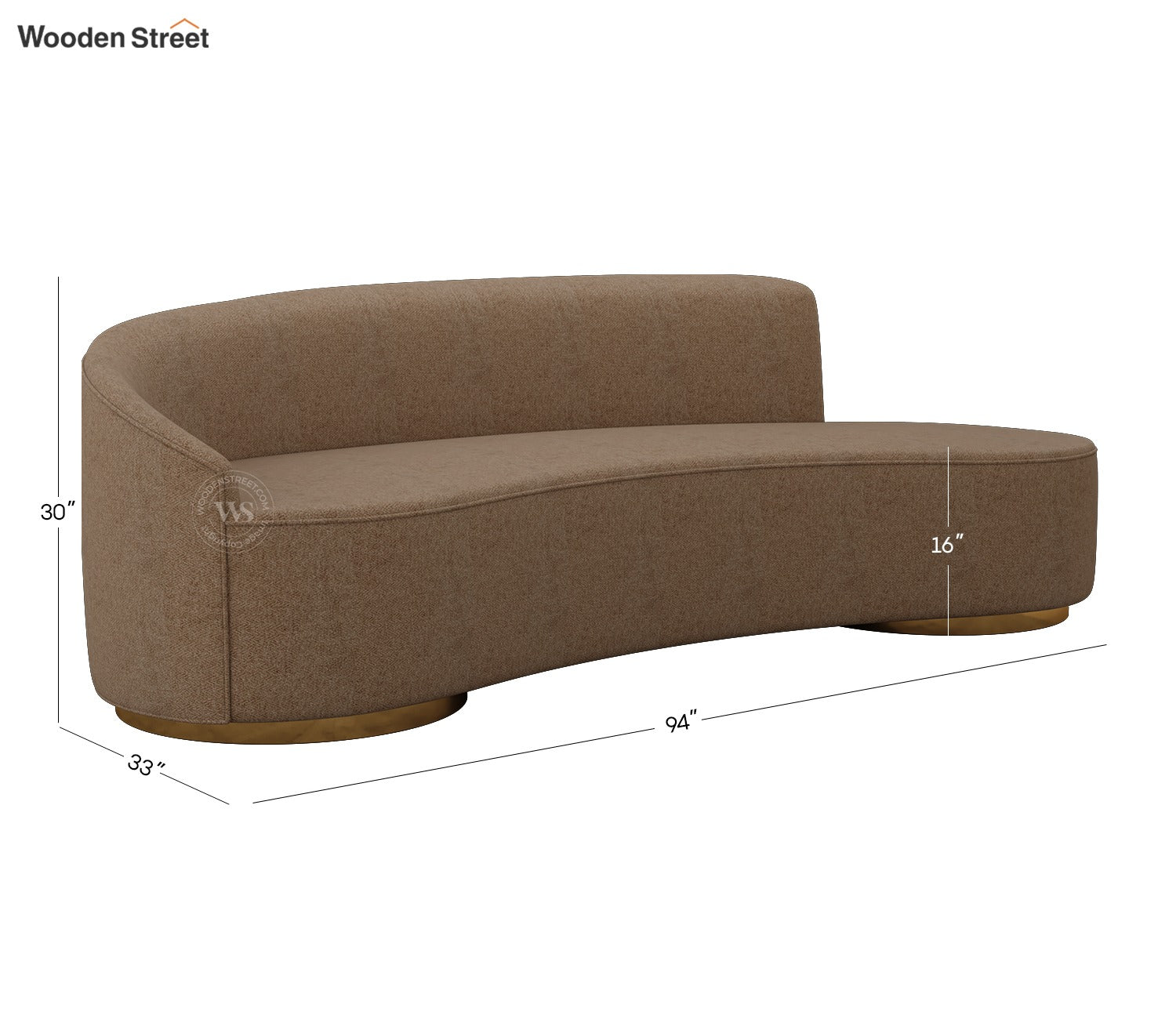 Osbert 3 Seater Curved Sofa (Cotton, Sand Brown)