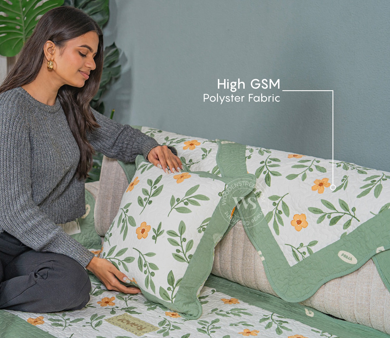 Petal Paradise Floral Multi Color Printed 3 Seater Sofa Cover - Set of 8