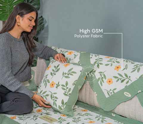 Petal Paradise Floral Multi Color Printed 3 Seater Sofa Cover - Set of 8