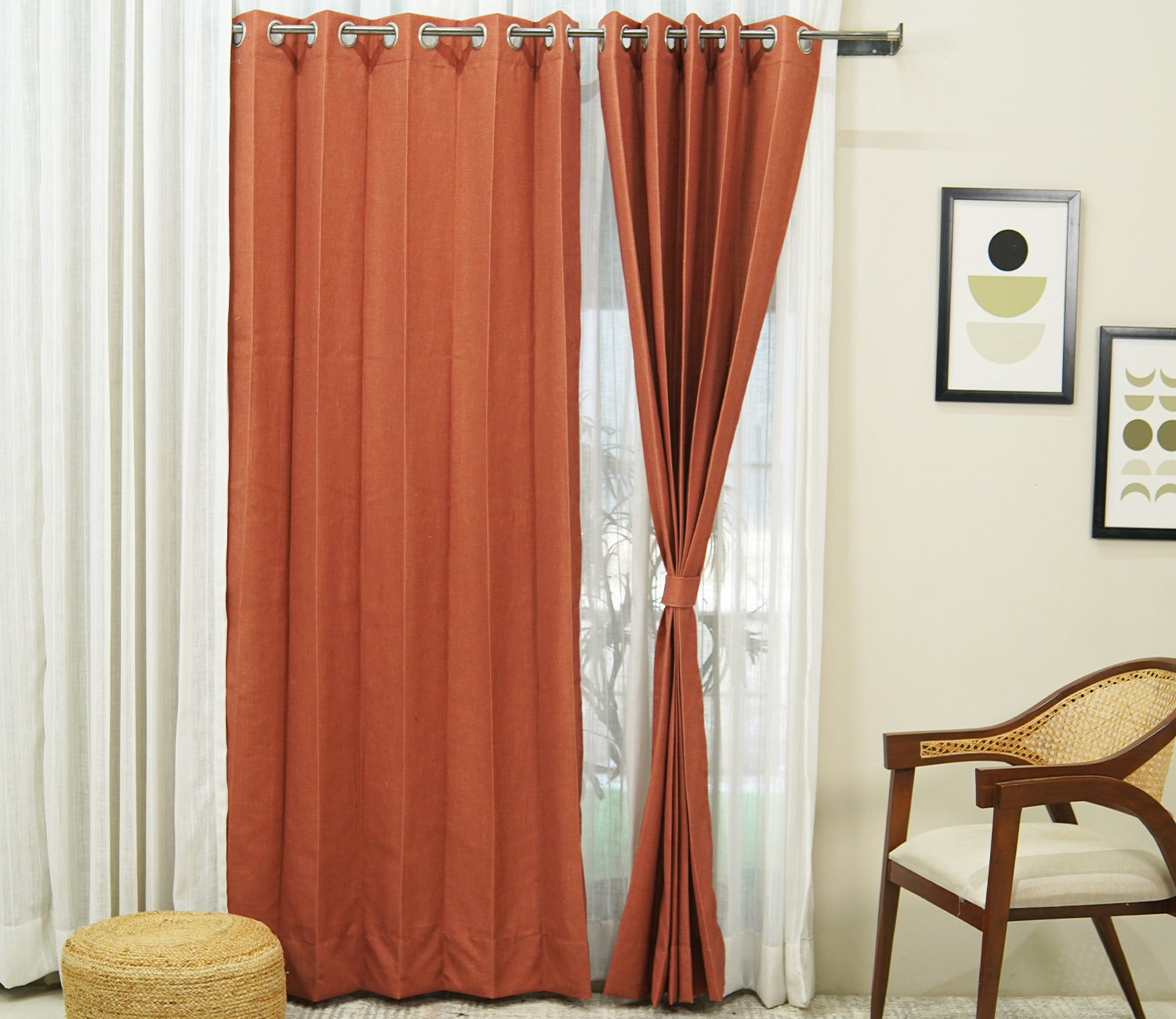 Solid Plain 1 Piece Light-Filtering Curtain (Orange, 7 Feet)