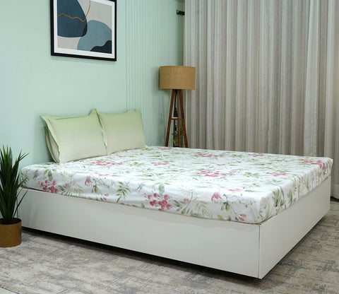 Botany Flat Cotton Bed Sheet King Size with 2 Pillow Covers (Blue)