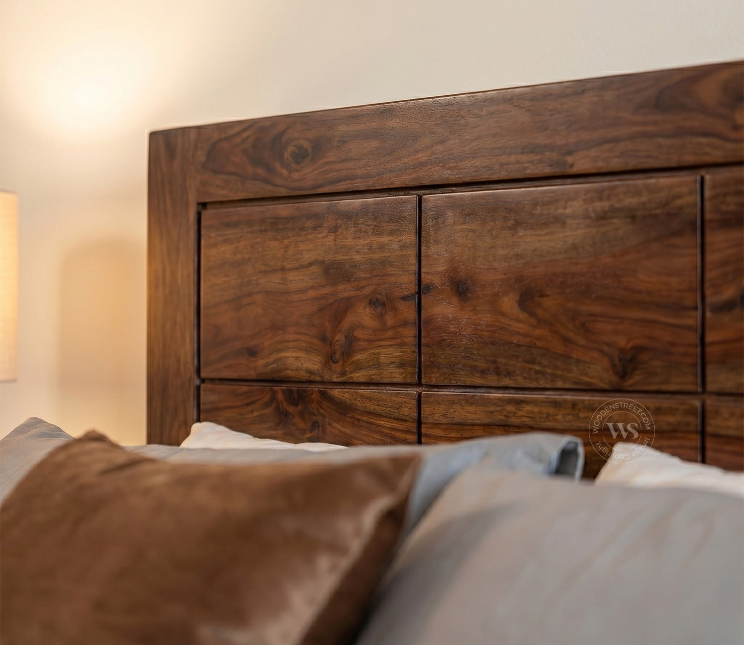 Brixton Sheesham Wood Bed With Box Storage (Queen Size, Walnut Finish)