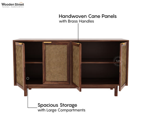 Rivena Solid Wood Cane Cabinet with Storage (Honey Finish)