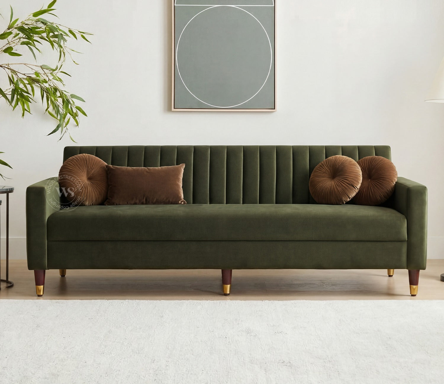 Everett L-Shape Corner Fabric Sofa (Velvet, Dark Olive Green)