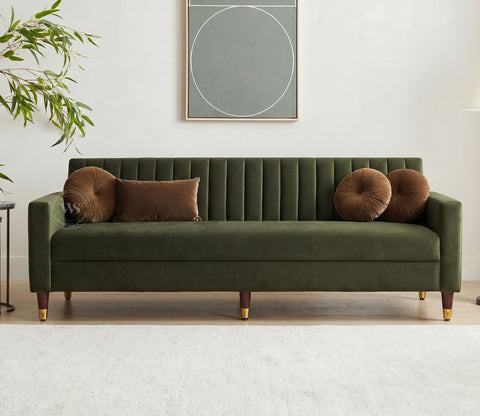 Everett L-Shape Corner Fabric Sofa (Velvet, Dark Olive Green)