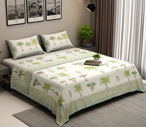 200 TC Leafy Impression Percale Cotton Bedsheet King Size With 2 Pillow Cover