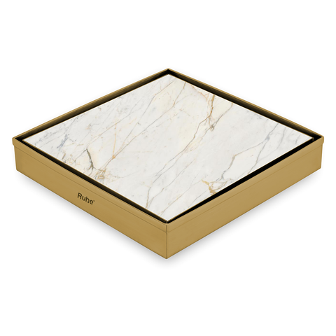 Trueliving Home Brown Marble Insert Shower Drain Channel (8 x 8 Inches) YELLOW GOLD PVD Coated
